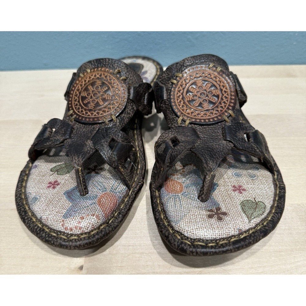 Born Josefina Sandals Women's 7M Brown leather Thong Open Toe 1# Wedge Slip on - Picture 2 of 12